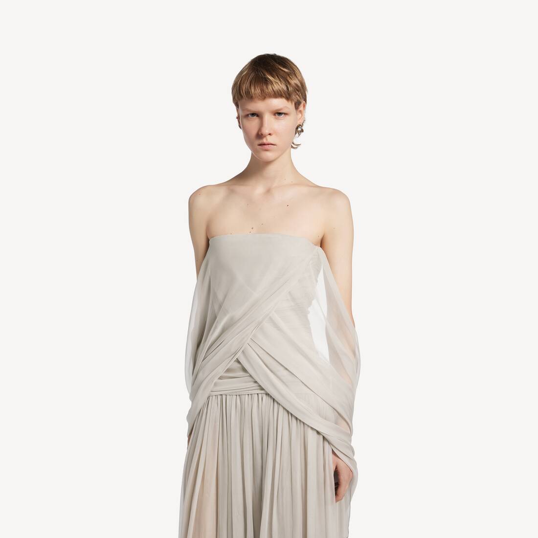 beige bustier dress Beige Bustier Dress with Leather Trim zeremez