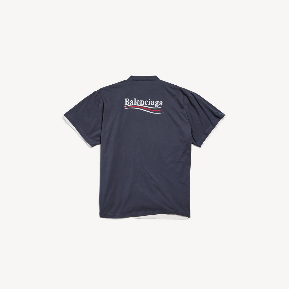 Men's Political Campaign Double T-shirt in Navy/white/red | Balenciaga Cyprus EN - Image 2