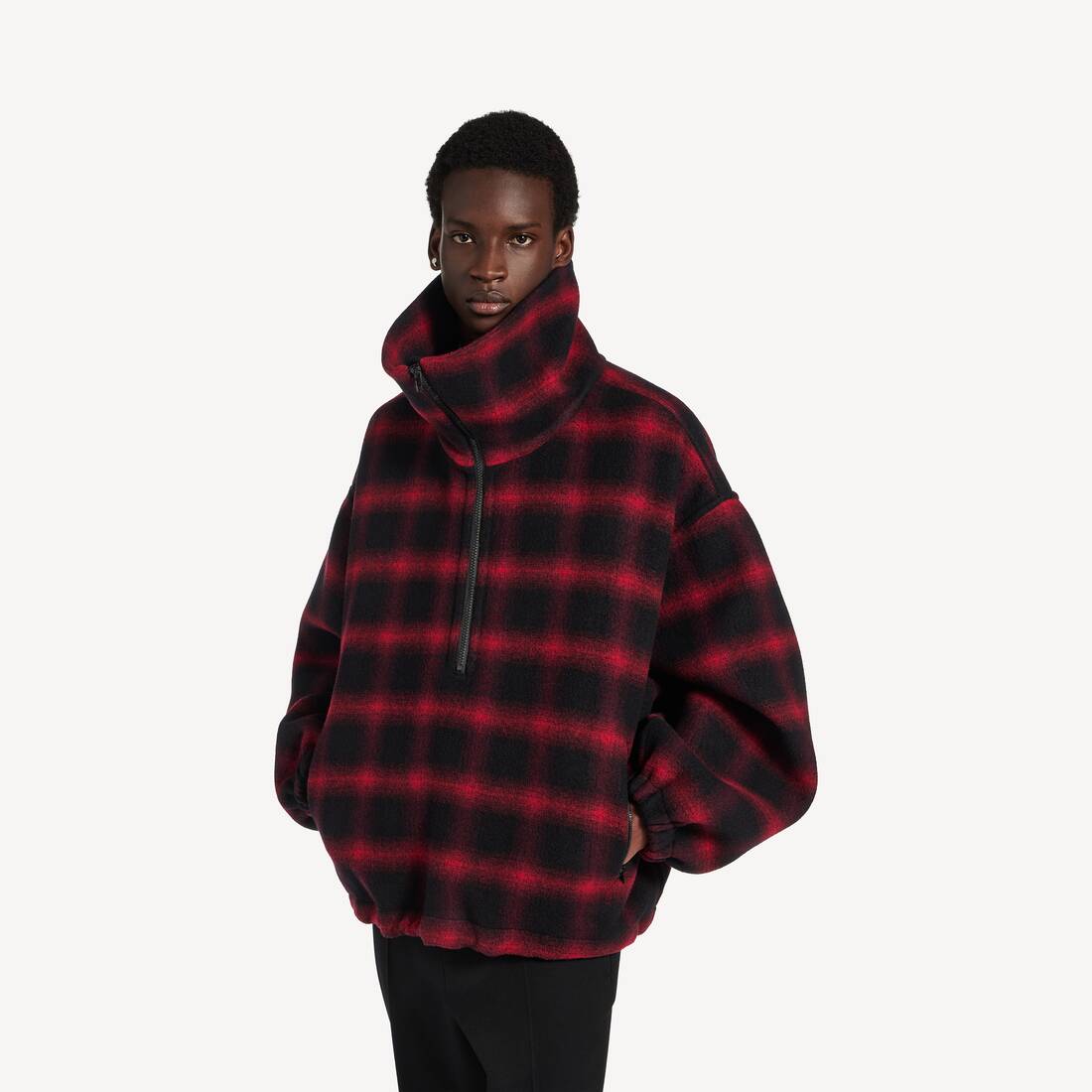 Men's High Collar Half Zip Outerwear in Black/red | Balenciaga Australia EN - Image 5