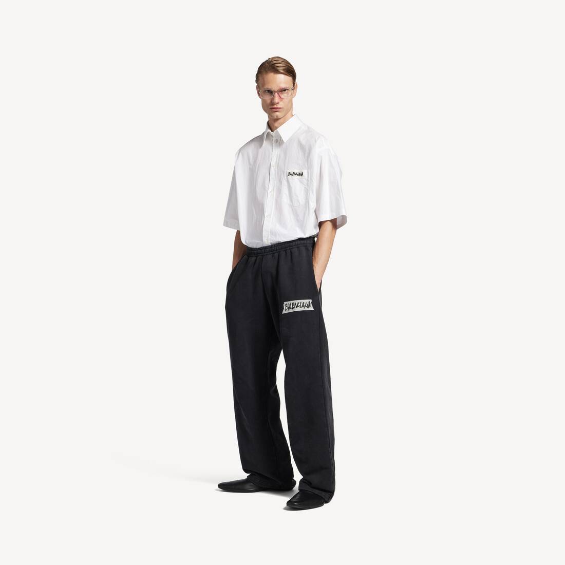 Men's Masking Tape Baggy Pants in Faded Black