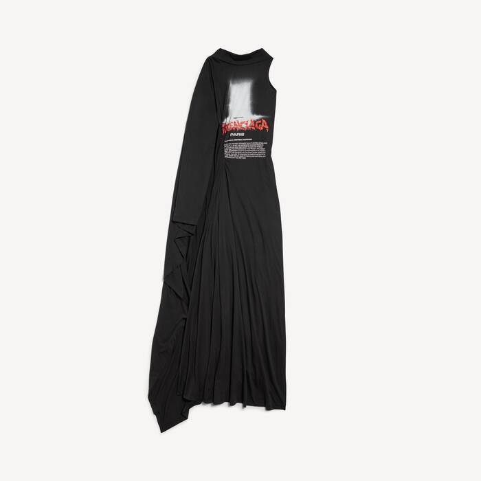 Women's The Door Long Draped Dress in Black - Women | Balenciaga United States EN - Image 2