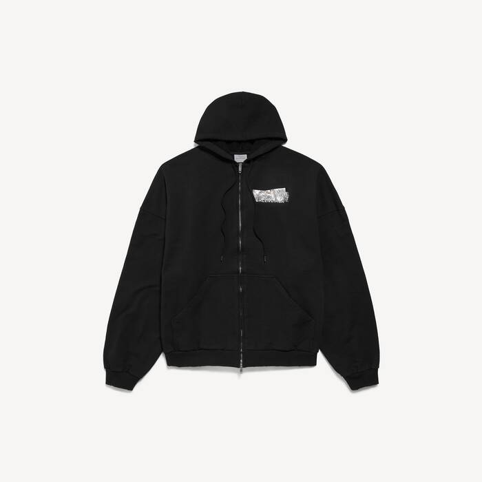 silver tape balenciaga back large zip-up hoodie