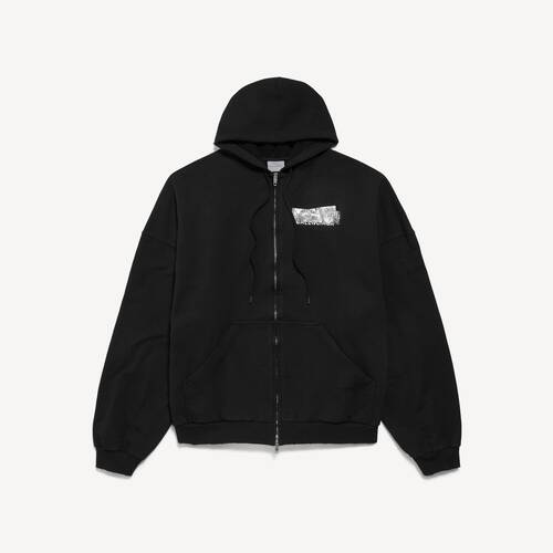 silver tape balenciaga back large zip-up hoodie