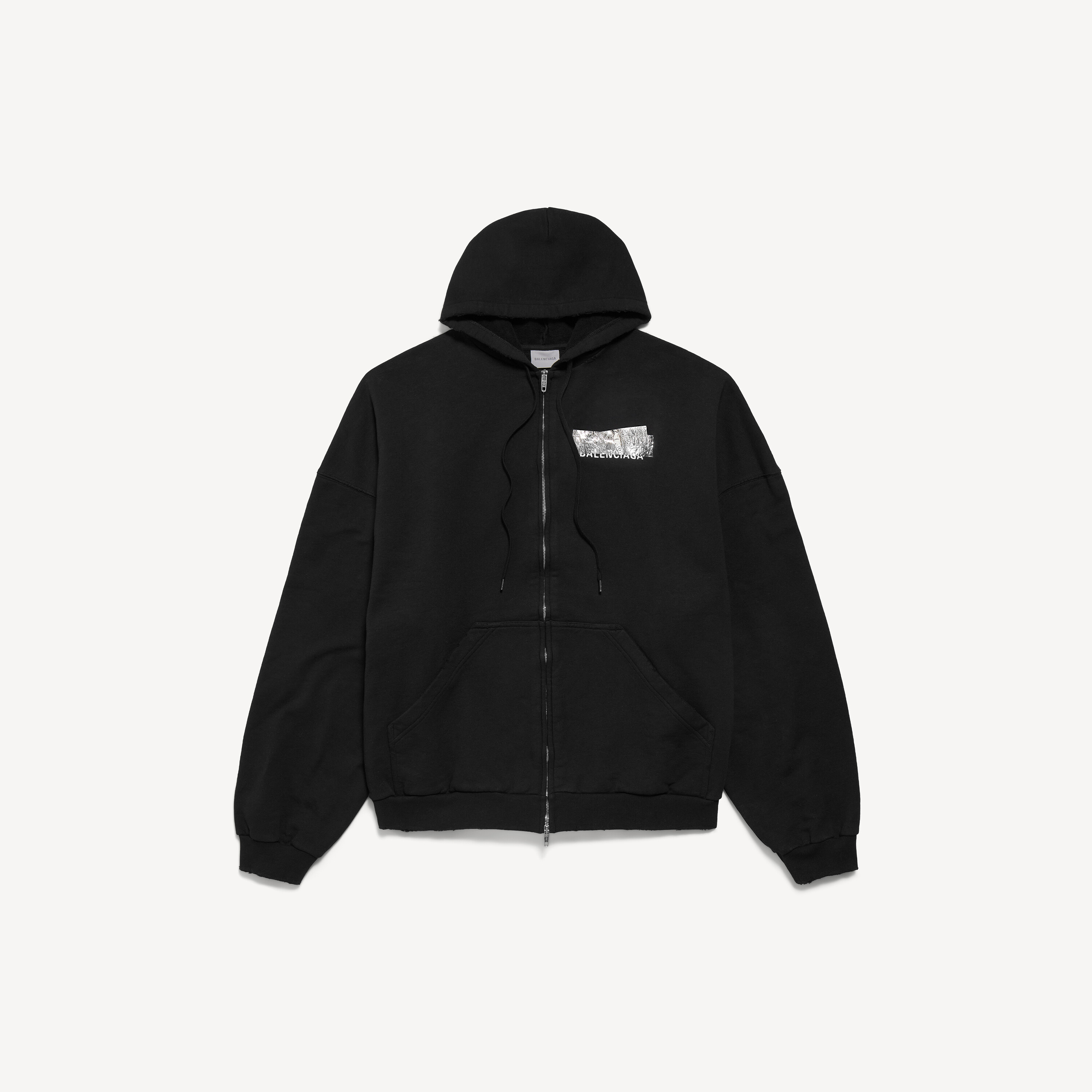 Silver tape balenciaga back large zip-up hoodie