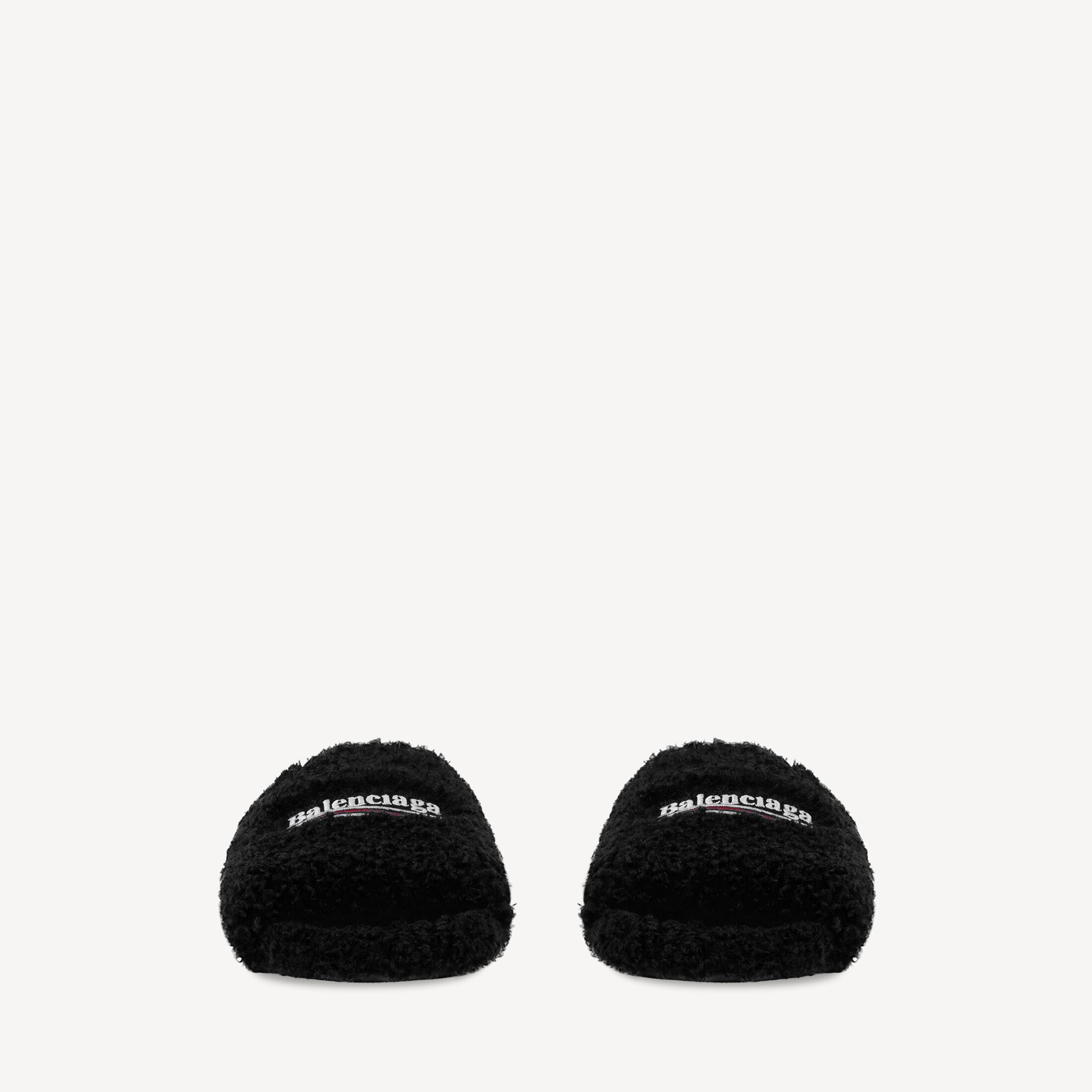 발렌시아가 남성 퍼리 오픈 뮬 블랙/화이트/레드 654747W14C21096
