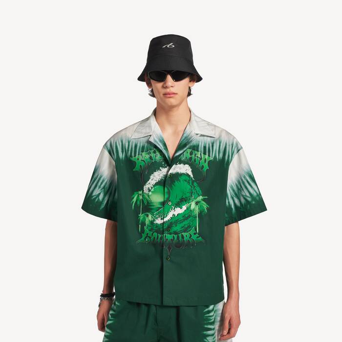 Men's Extreme Tie Dye Bowling Short Sleeve Shirt in Green/white - Men | Balenciaga Canada EN - Image 1
