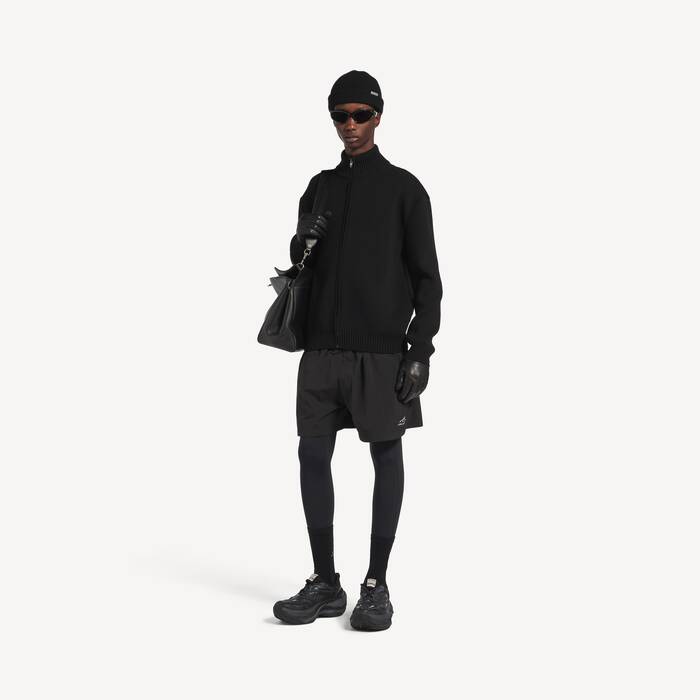 Men's Knitted Zip-up Cardigan With Patches in Black - Men | Balenciaga Australia EN - Image 3