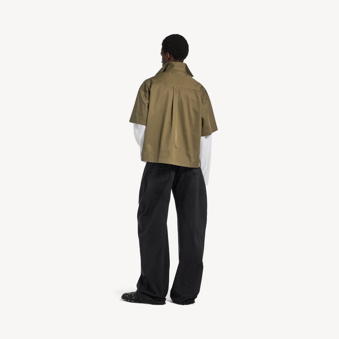Men's Short Sleeves Hybrid Bowling Shirt in Khaki | Balenciaga United States EN - Image 4