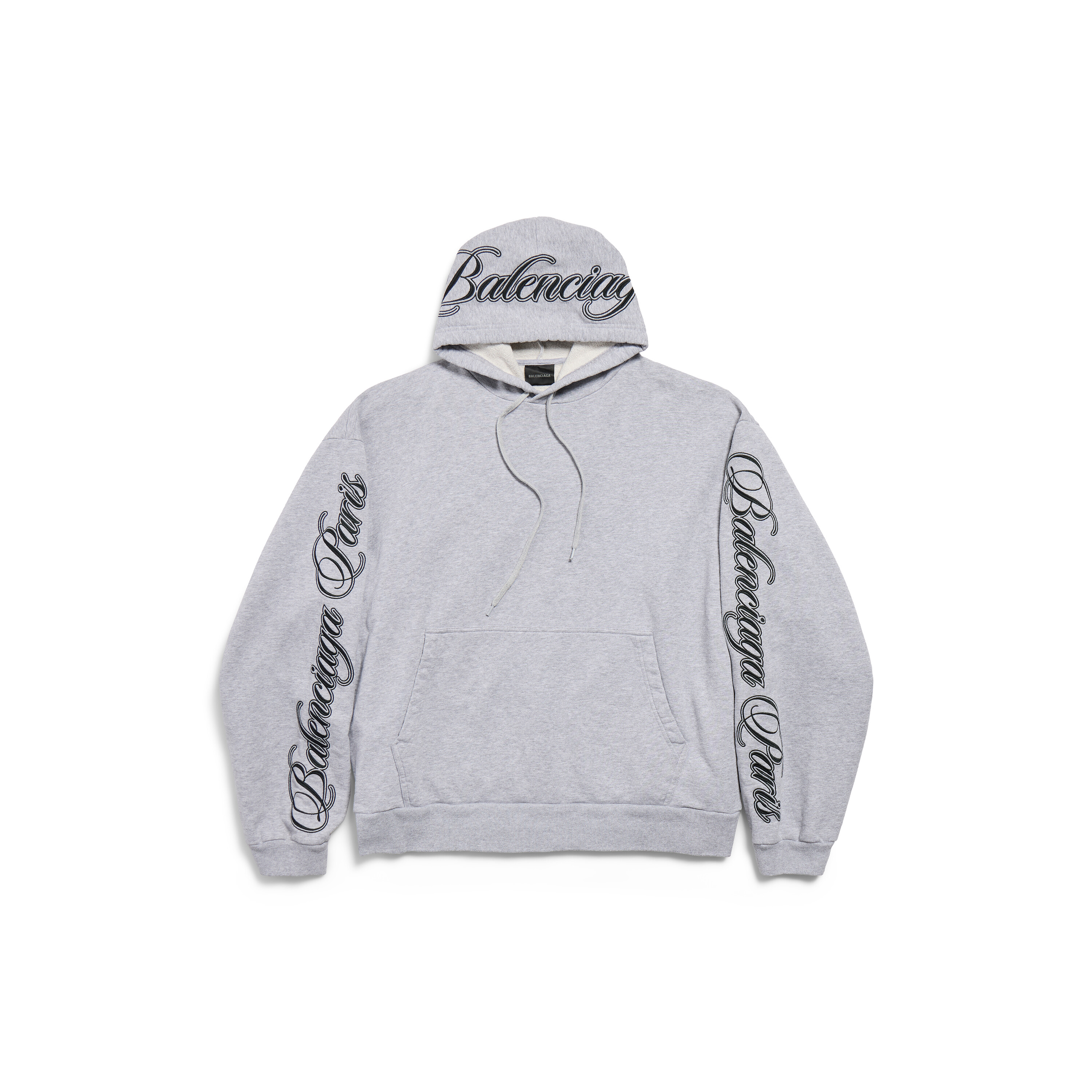 Men's Cursive Oversized Hoodie in Light Heather Grey/black