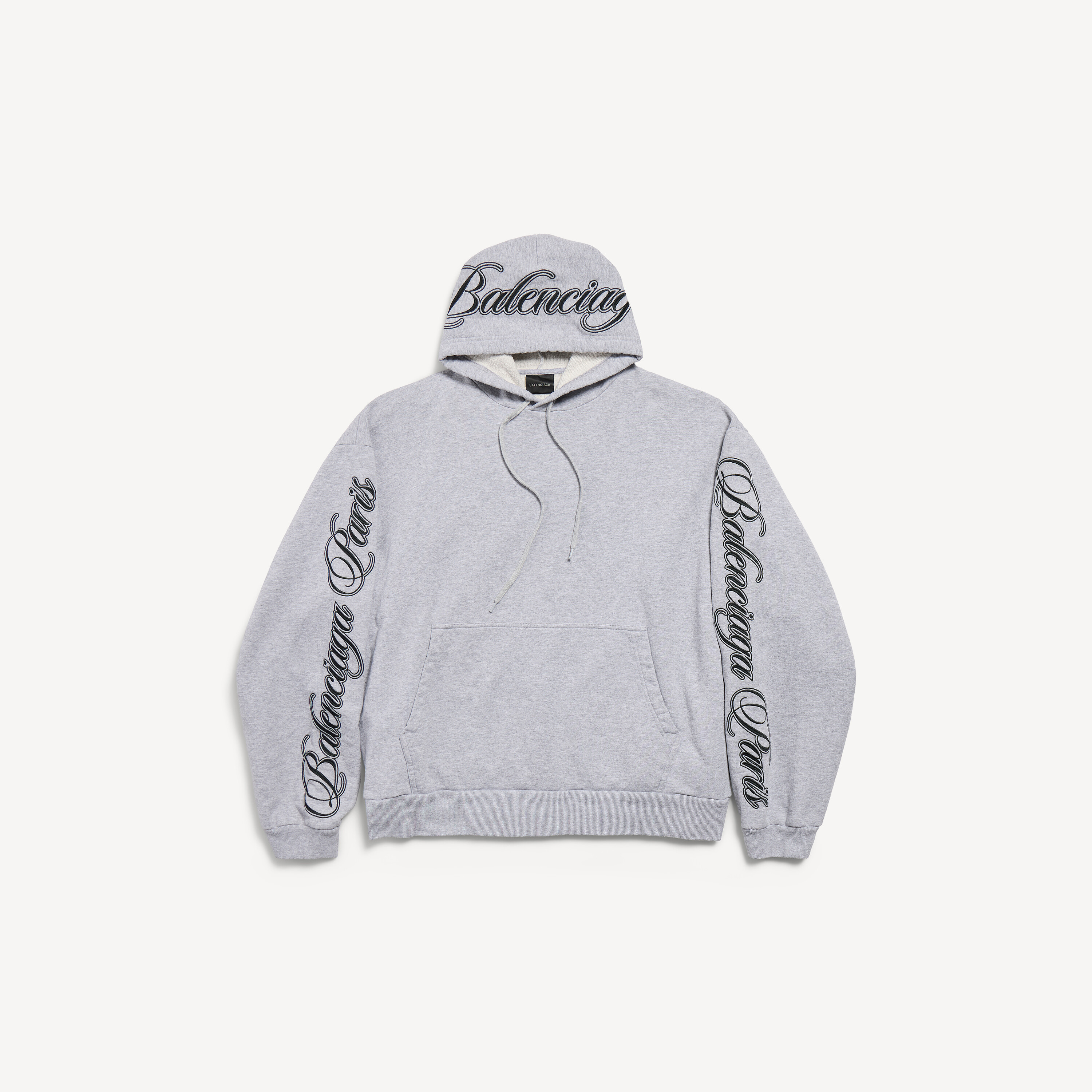 Men's Cursive Oversized Hoodie in Light Heather Grey/black