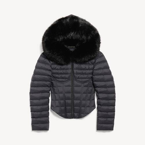 hooded corseted puffer