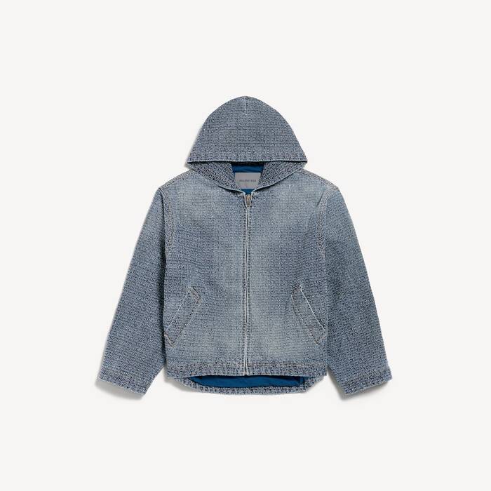 Giacca Con Cappuccio Denim Stitch da Uomo in Blu Scuro - Uomo | Balenciaga Italia IT - Image 2