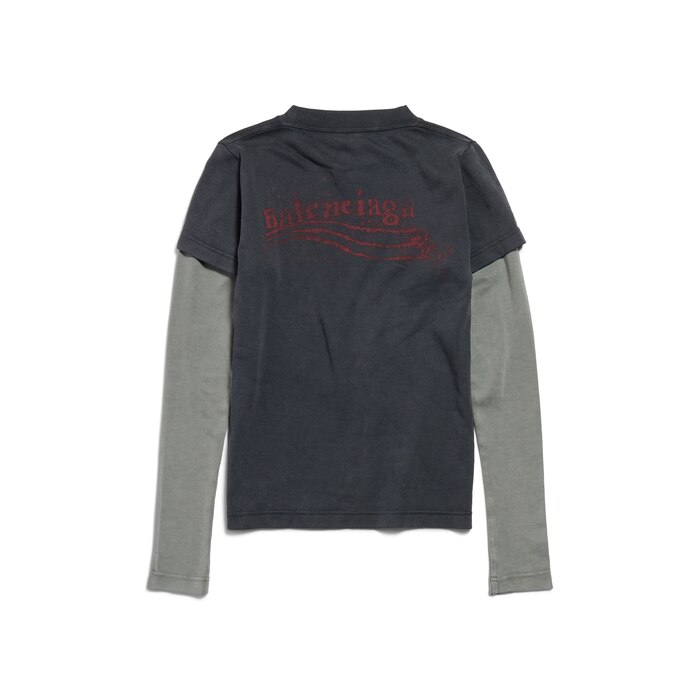 t-shirt à manches doubles washed crayon political