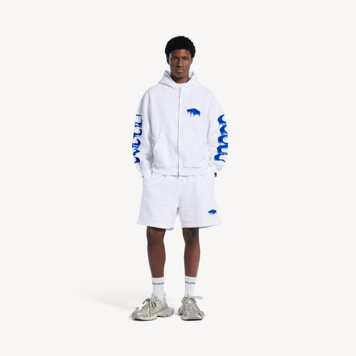 Men's Wet Brush Relaxed Fit Shorts  in White - Men | Balenciaga United States EN - Image 1