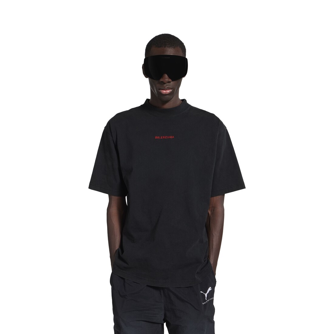 Men's Balenciaga Back T-shirt Medium Fit in Faded Black/red