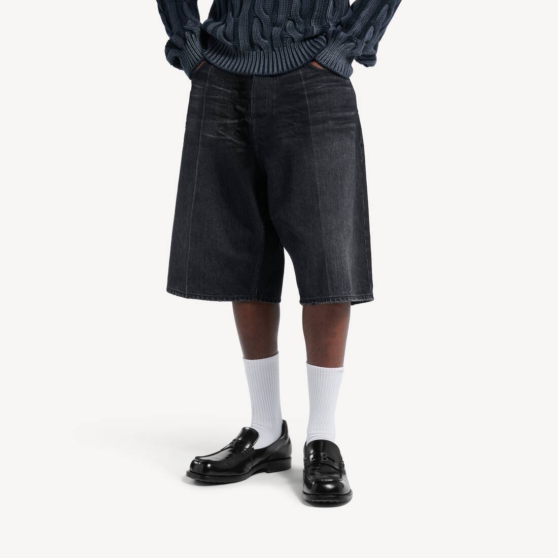 Men's Denim Stay Press Shorts in Black | Balenciaga Australia EN - Image 4