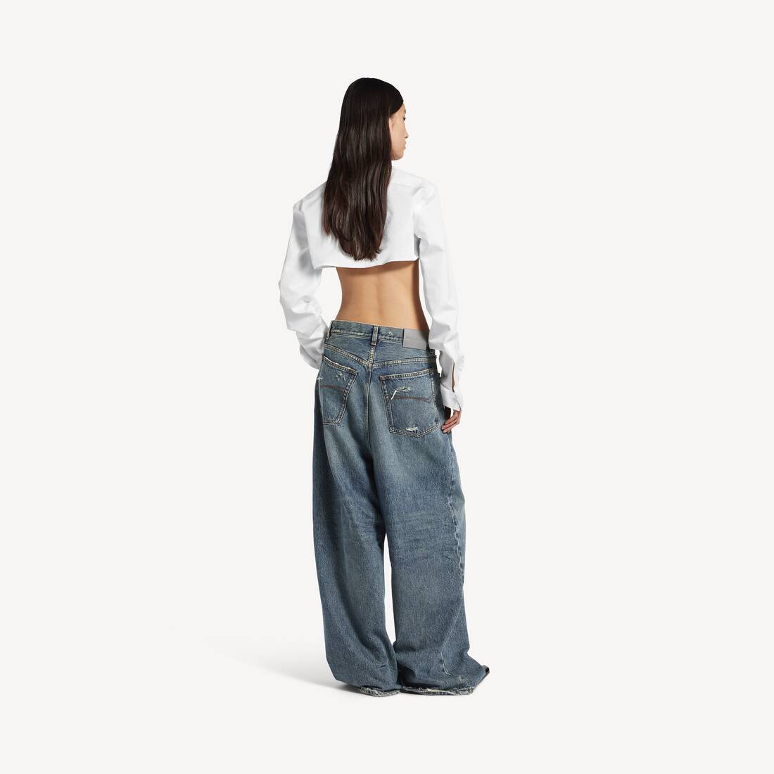 Women's Low Crotch Baggy Jeans in Dirty Vintage Blue | Balenciaga Taiwan Region EN - Image 4