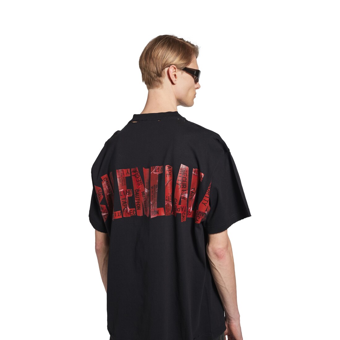 Men's Security Tape Logo T-shirt Oversized in Black Faded