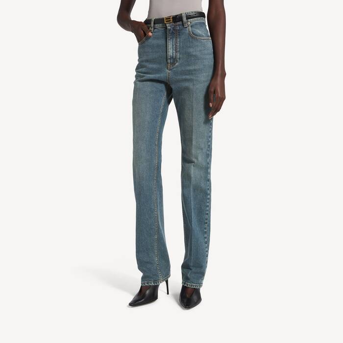 Women's High Waist Slim Jeans in Dirty Vintage Blue - Women | Balenciaga Taiwan Region EN - Image 3