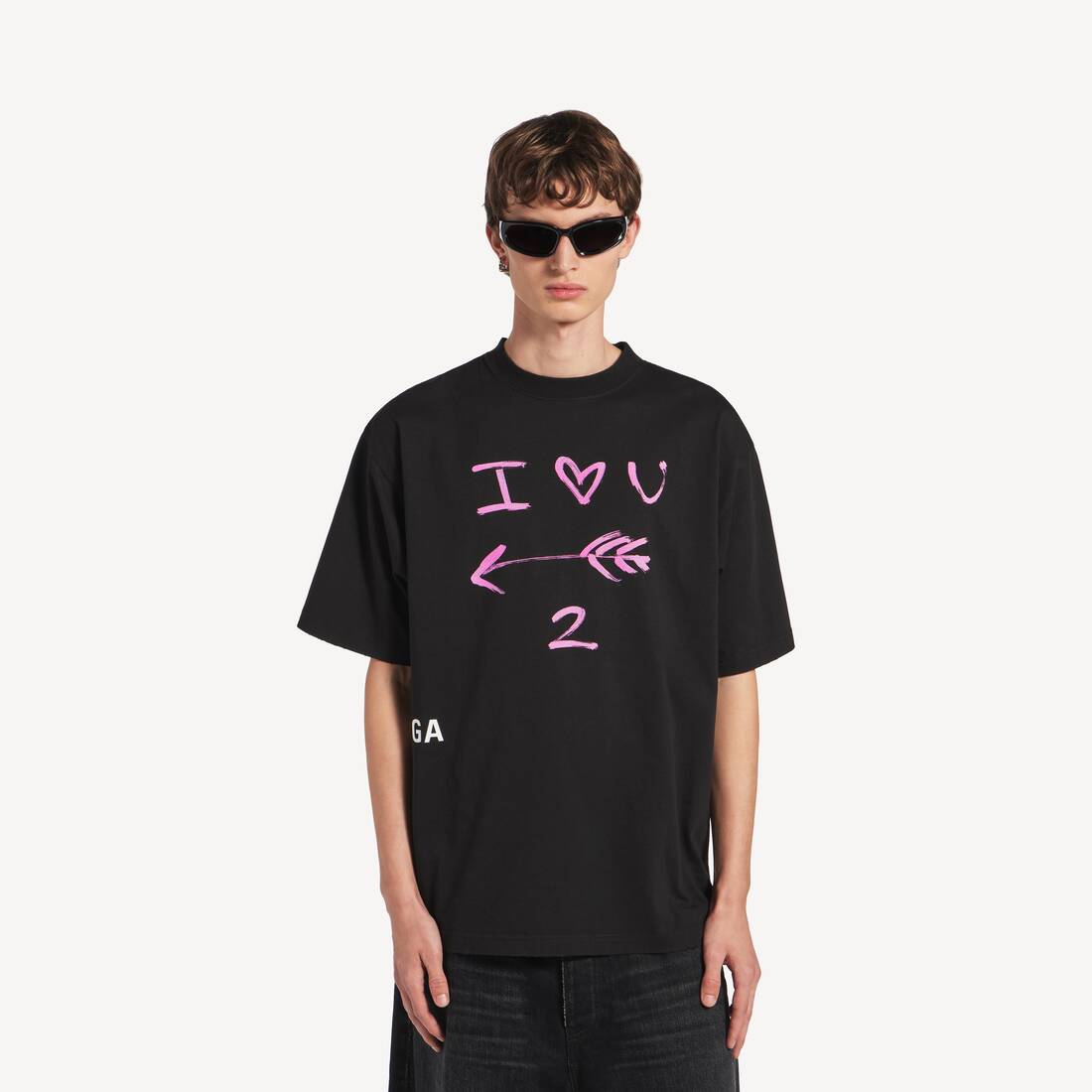 Men's I<3 U Medium Fit T-shirt in Black | Balenciaga United States EN - Image 5