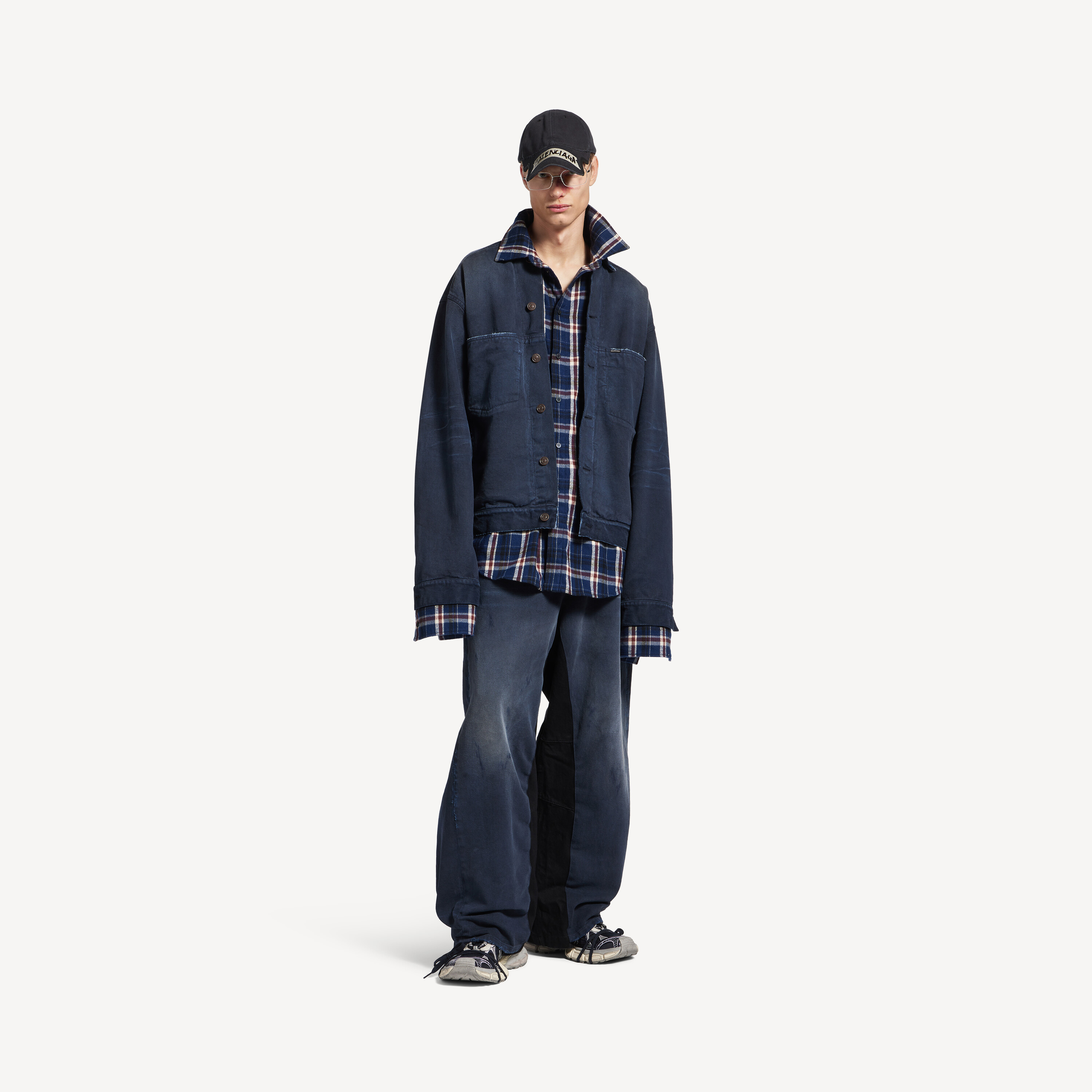Men's Patched Shirt Jacket in Navy/dirty Dark Blue | Balenciaga US