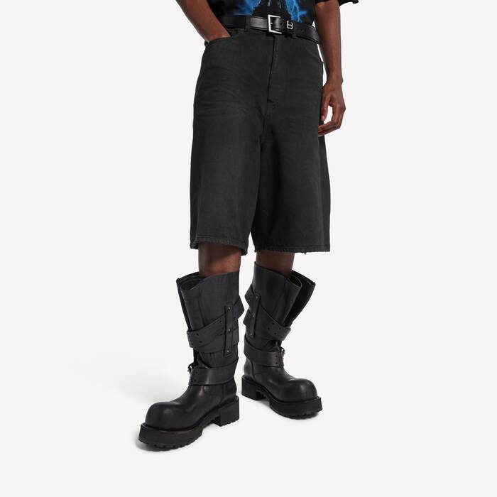 Pantal&oacute;n Corto Vaquero Detalle Ribete para Hombre en Negro/marr&oacute;n Oscuro - Hombre | Balenciaga Espa&ntilde;a ES - Image 3