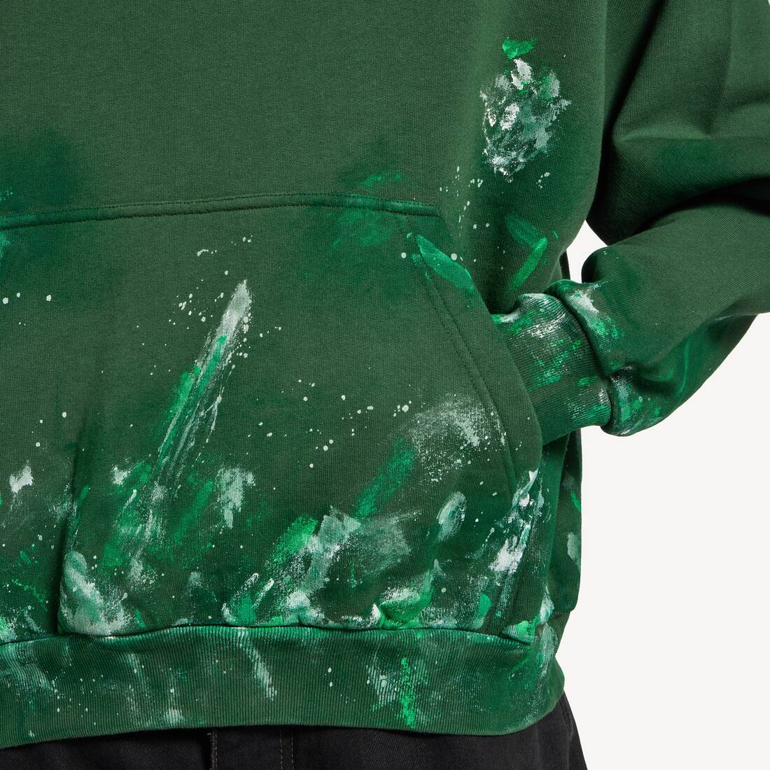 Men's Paint Splatter Medium Fit Hoodie in Bottle Green | Balenciaga Luxembourg EN - Image 6
