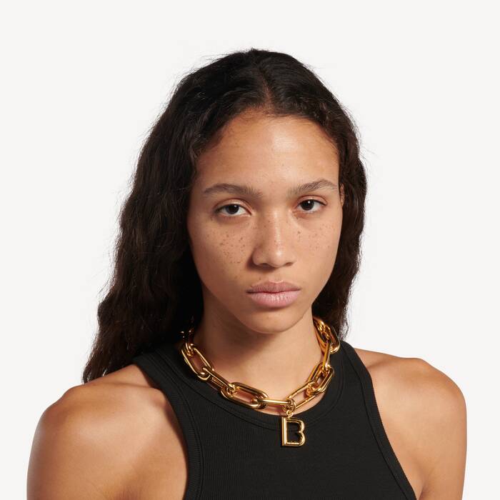 Women's B Link Necklace in Shiny Gold - Women | Balenciaga United States EN - Image 2