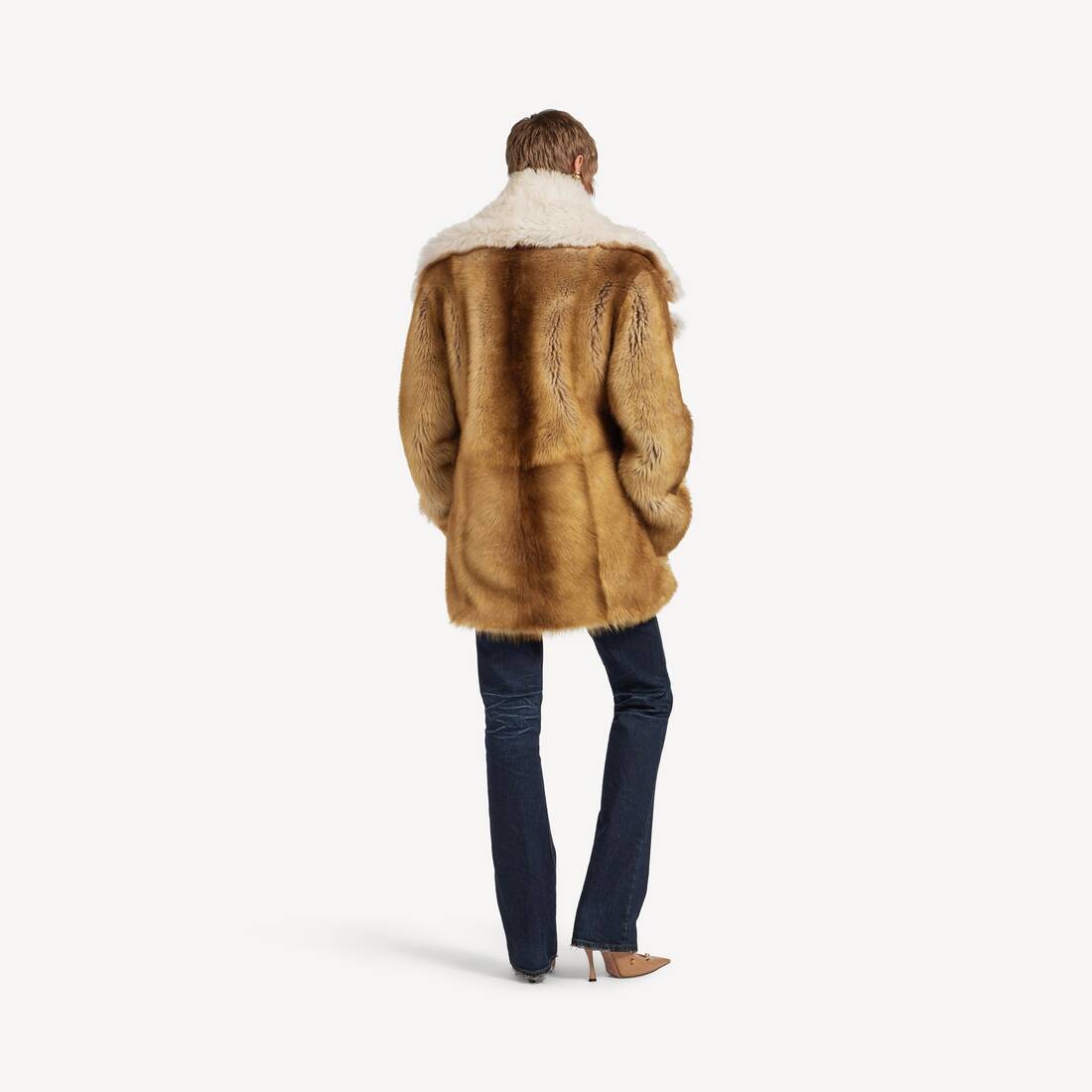 Geformte Shearling-jacke f&uuml;r Damen in Grau/braun/beige | Balenciaga &Ouml;sterreich DE - Image 4