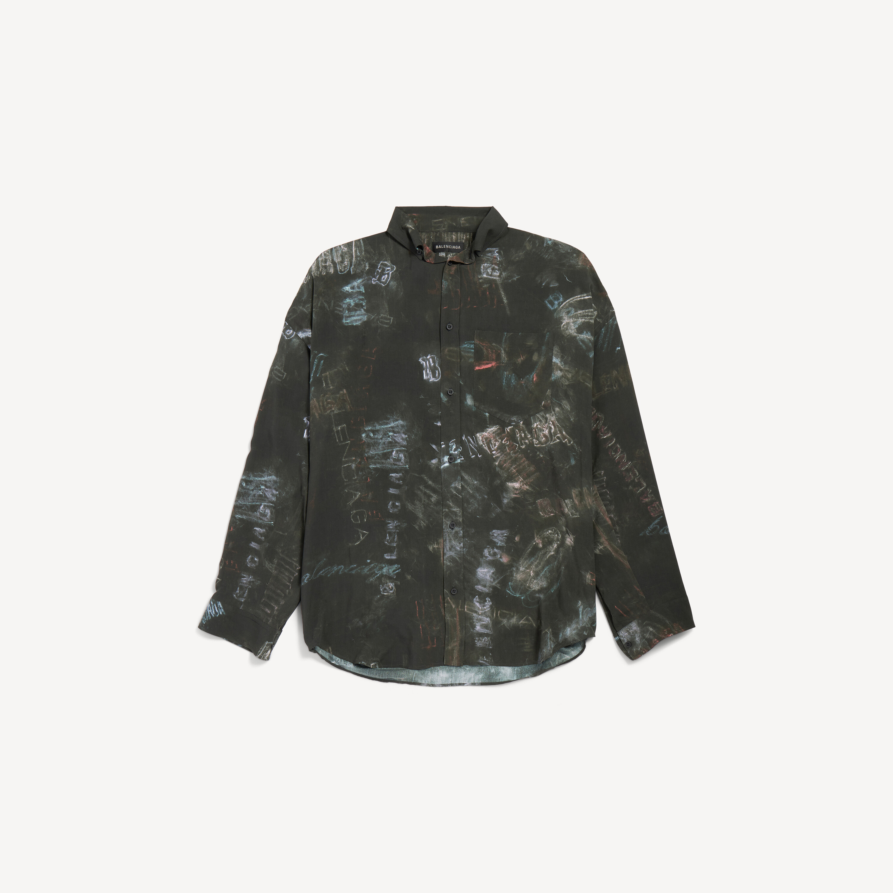 Men's Washed Crayon Allover Long Sleeve Cocoon Shirt in Washed Black