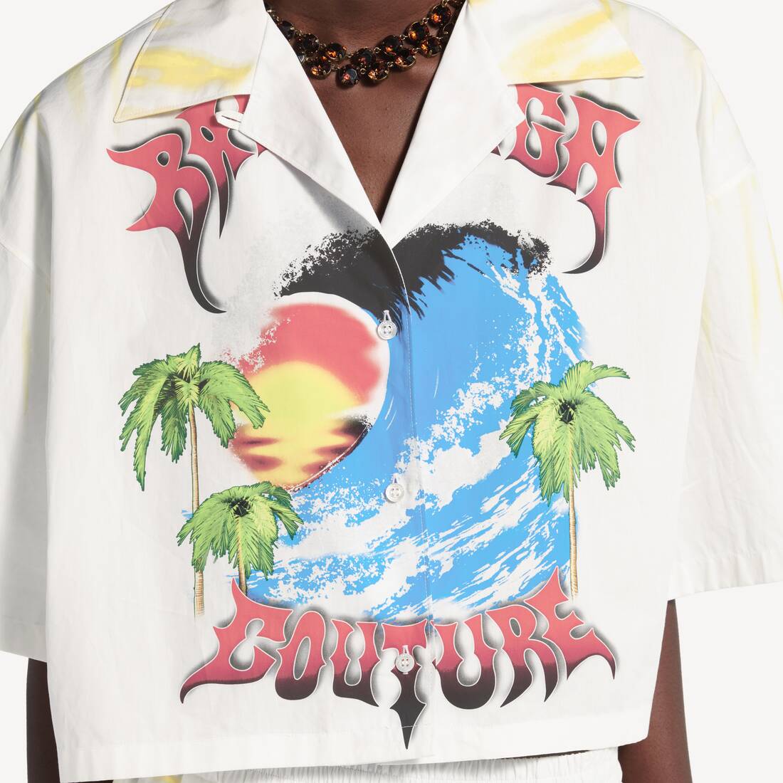 여성 익스트림 타이 다이 볼링 셔츠 화이트/옐로우 | 발렌시아가 대한민국 KO - Image 5