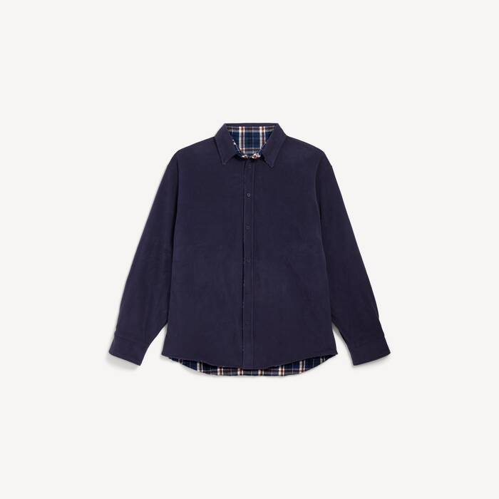 Men's Reversible Shirt in Navy/brown - Men | Balenciaga Hong Kong SAR EN - Image 2