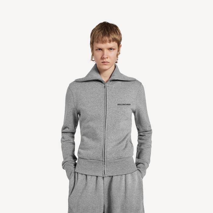 Women's Fitted Zip-up Jacket in Dark Heather Grey - Women | Balenciaga France EN - Image 1