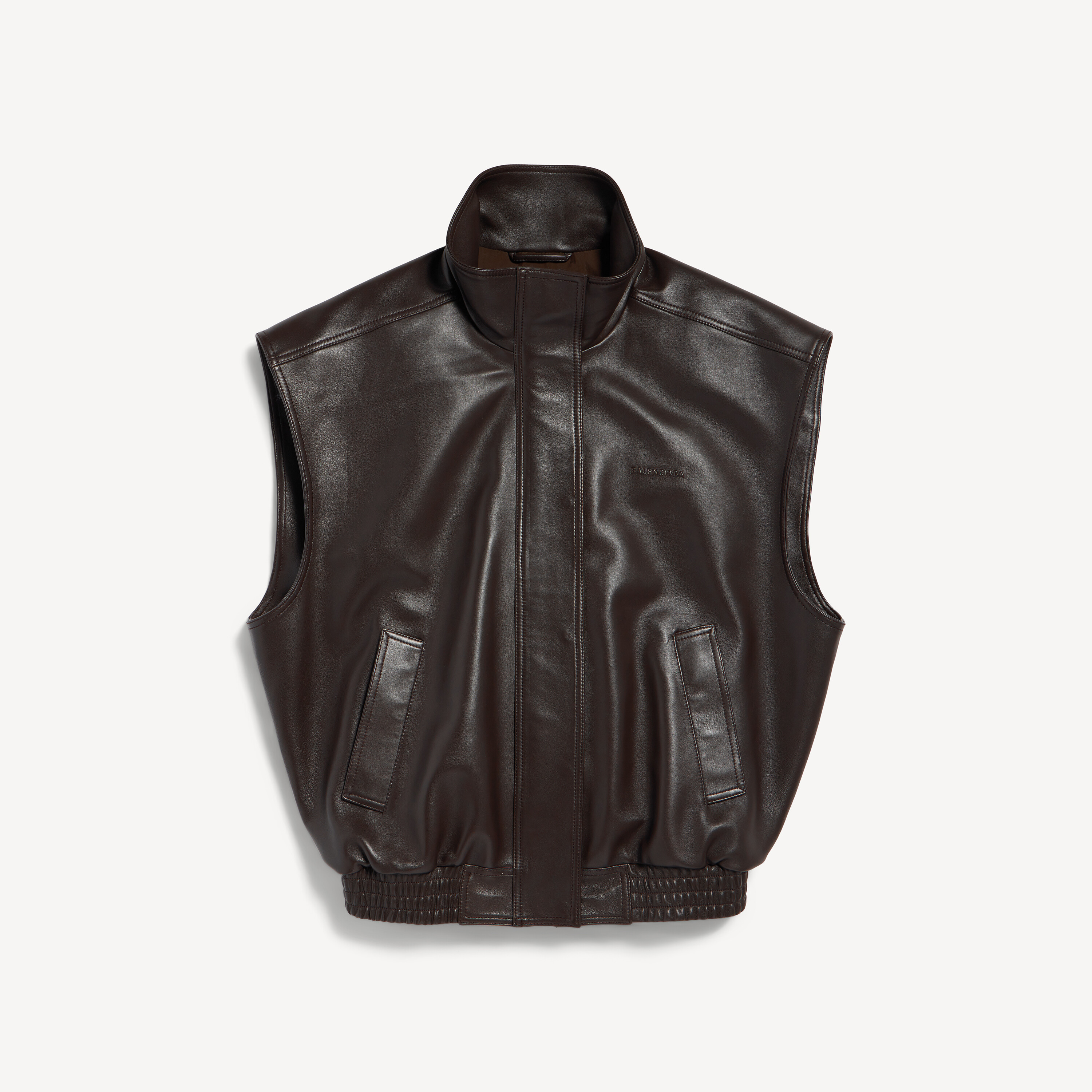 【BALENCIAGA】美品✨上質ブークレ ノーカラージップジャケット 美ライン ノースリーブ blouson