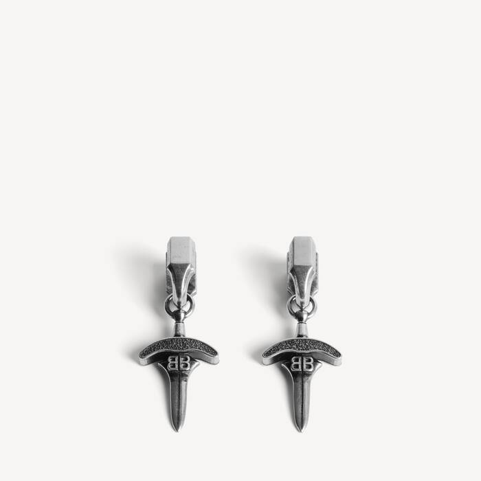 Men's Goth Drop Earrings in Antique Silver - Men | Balenciaga United States EN - Image 1