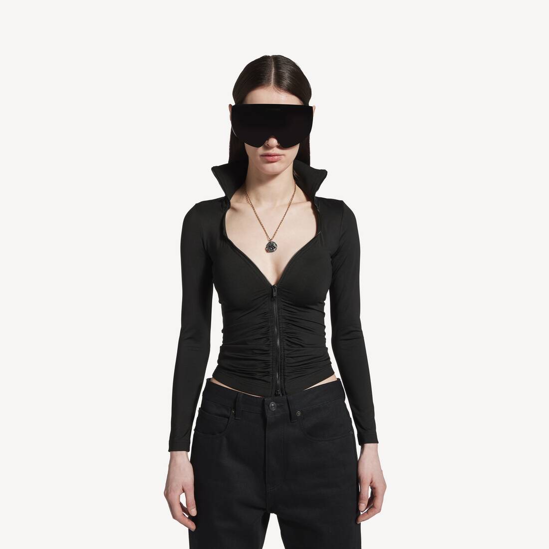 Women's Bra Cup Zip-up Jacket in Black | Balenciaga Canada EN - Image 5