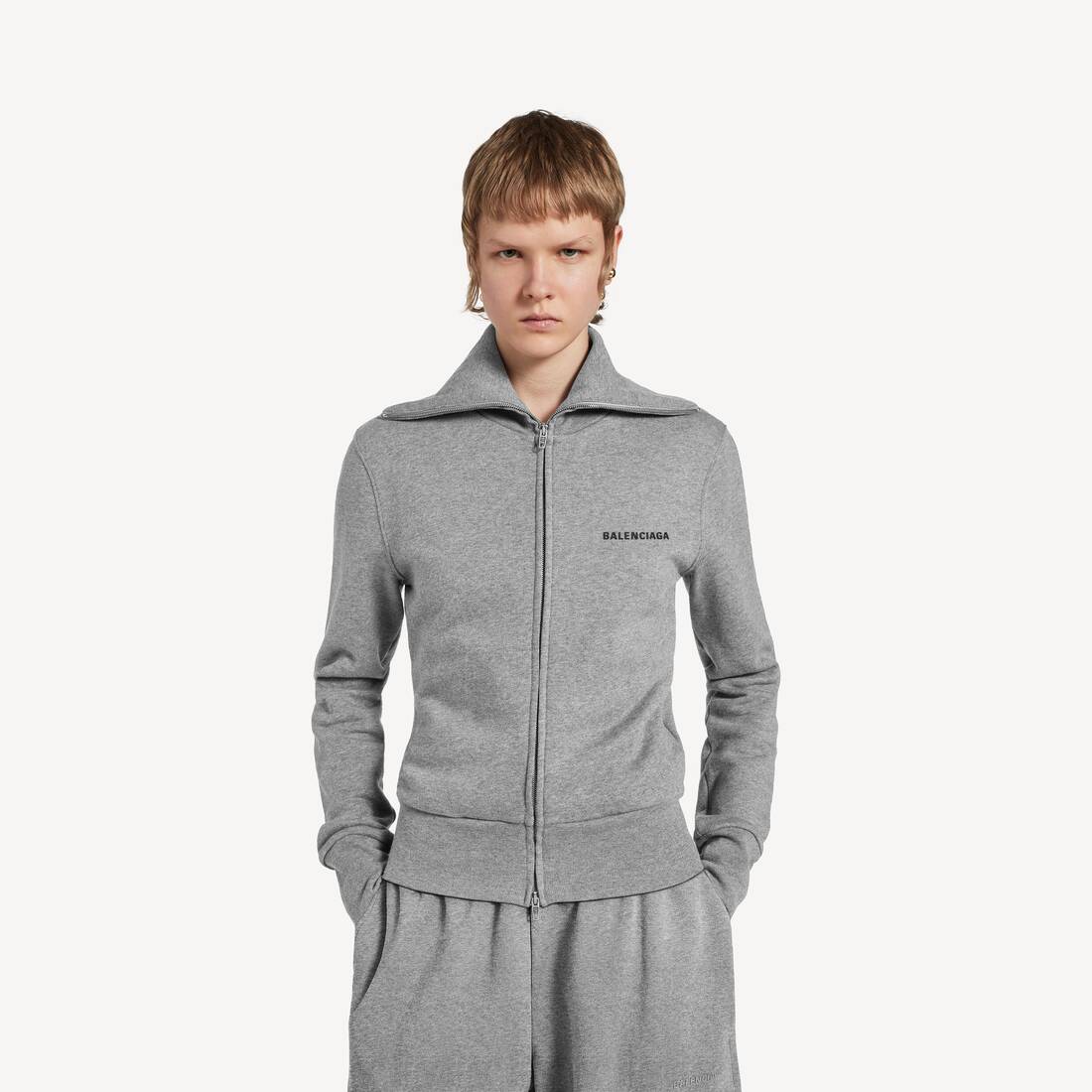 Women's Fitted Zip-up Jacket in Dark Heather Grey | Balenciaga France EN - Image 5