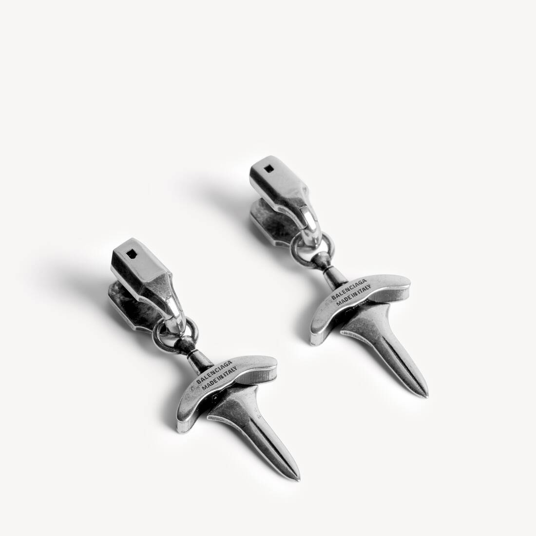 Men's Goth Drop Earrings in Antique Silver | Balenciaga United States EN - Image 2
