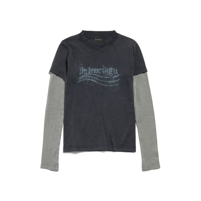 t-shirt à manches doubles washed crayon political