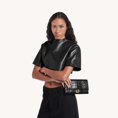 hourglass small flat pouch with flap crocodile embossed 
