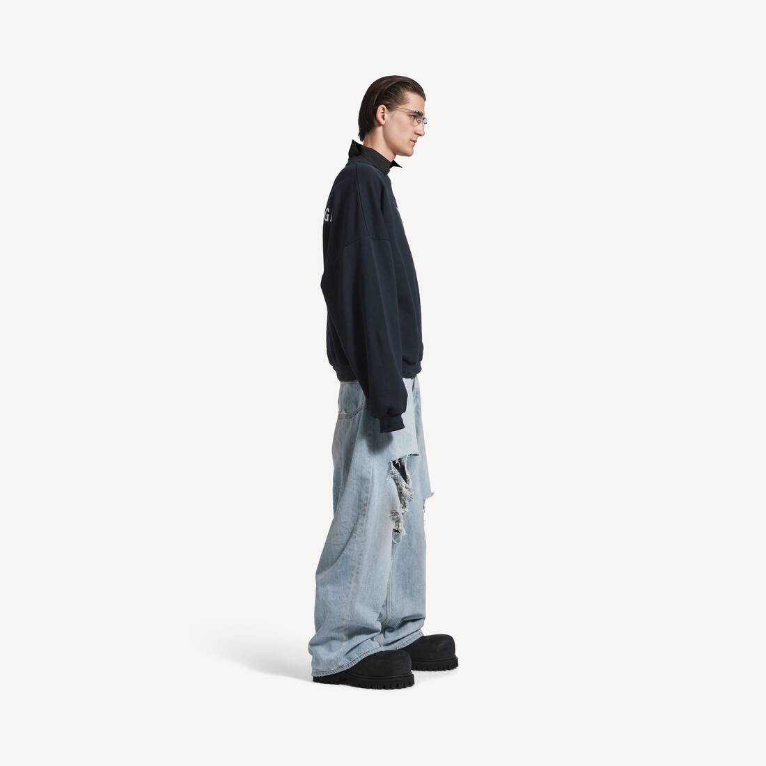 Pull &Agrave; Col Chemise Rond Balenciaga Back pour Homme en Noir D&eacute;lav&eacute; | Balenciaga Luxembourg FR - Image 3