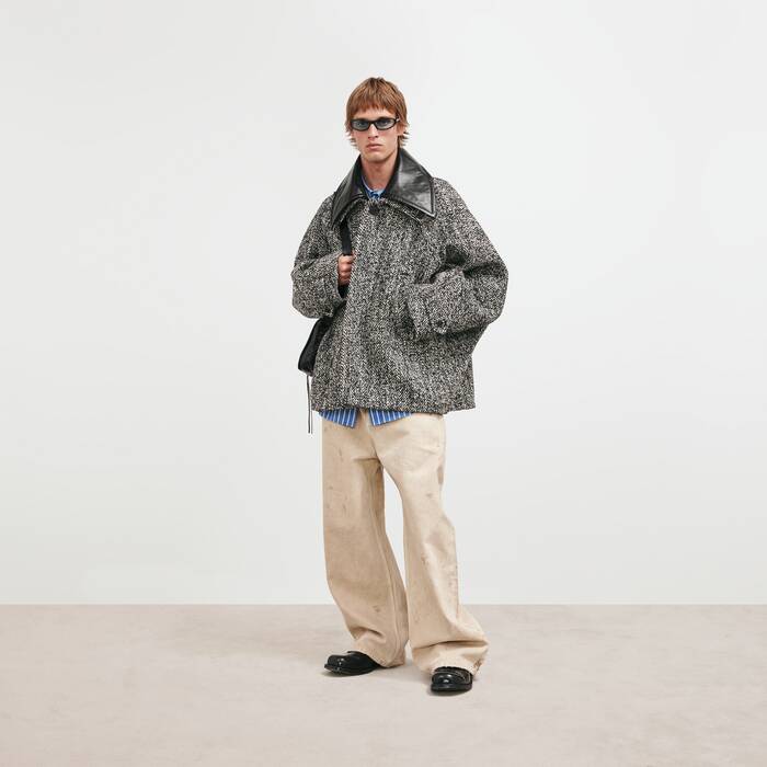 Men's Short Large Cocoon Coat in Black/white - Men | Balenciaga Singapore EN - Image 3