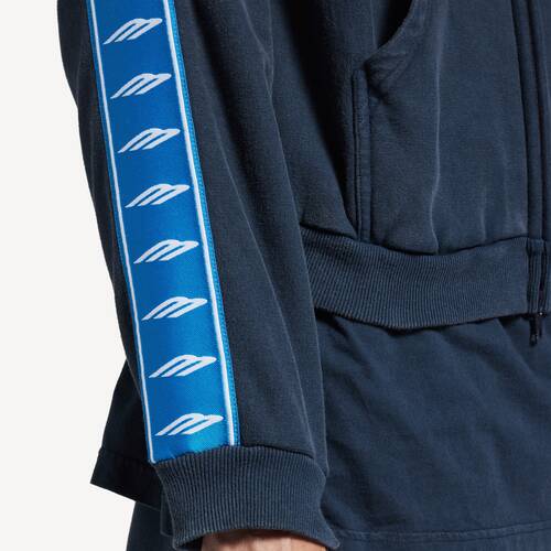 stripe patched hood hoodie拉链连帽卫衣