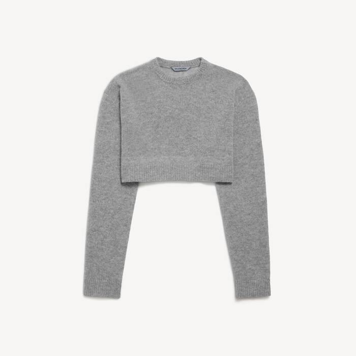 Women's Cropped Crewneck in Heather Grey - Women | Balenciaga Sweden EN - Image 2