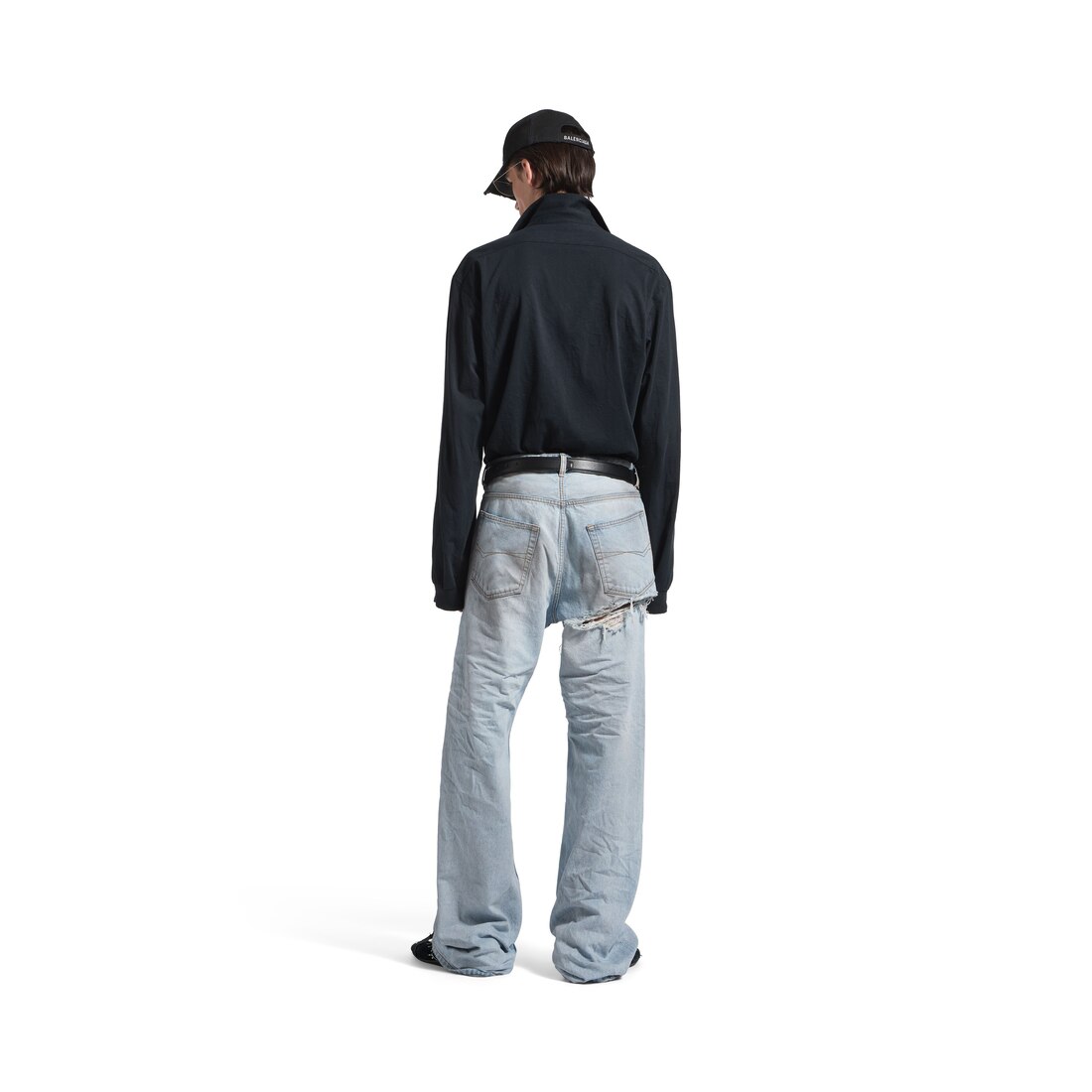 Men's Distressed Relaxed Fit Pants in Light Blue