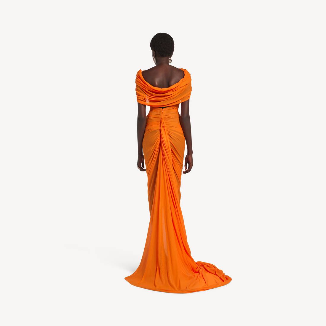 Vestido Espalda Abierta Fruncida para Mujer en Naranja | Balenciaga Espa&ntilde;a ES - Image 4