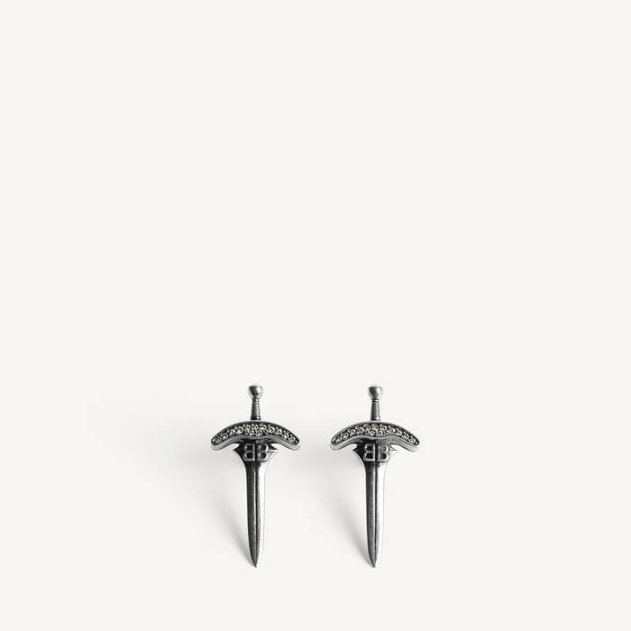Goth Ohrstecker f&uuml;r Herren in Altsilber/kristall - Herren | Balenciaga Deutschland DE - Image 1