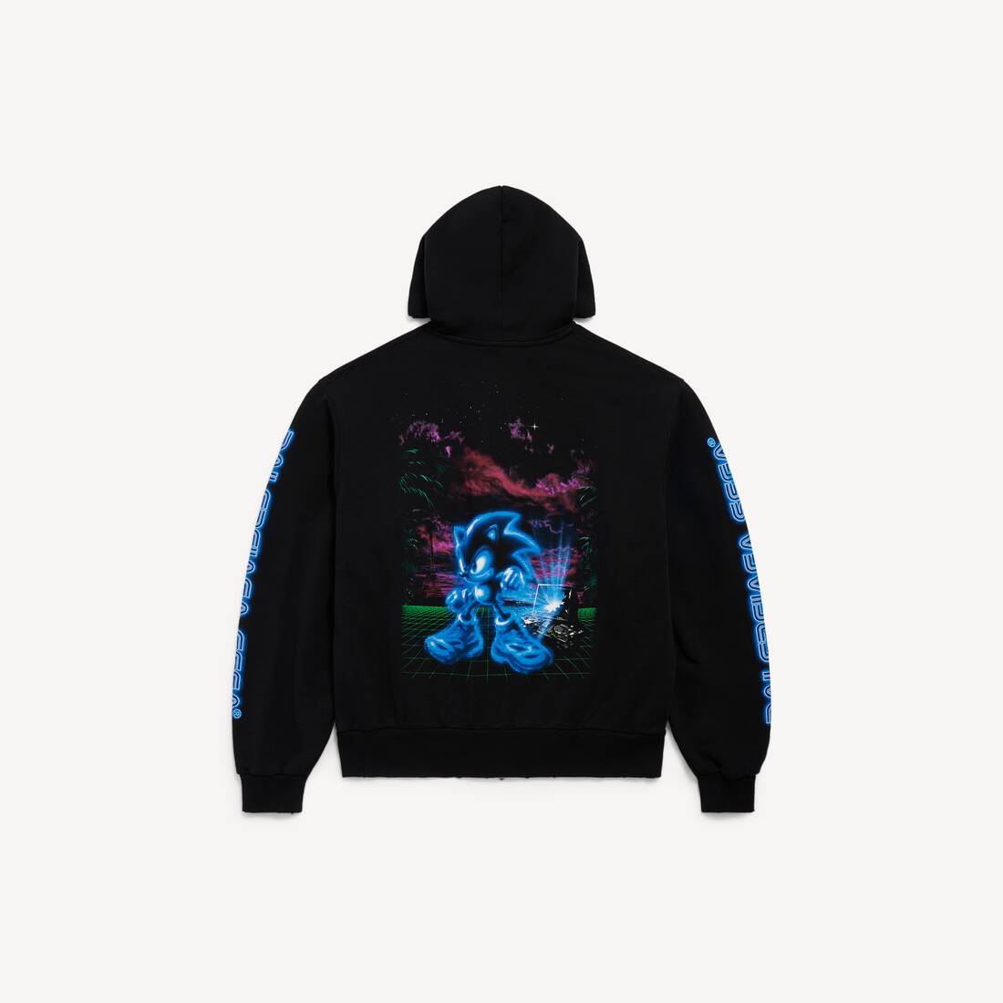 Men's Balenciaga | Sega Sonic The Hedgehog Oversized Zip-up Hoodie in Black | Balenciaga Japan EN - Image 2