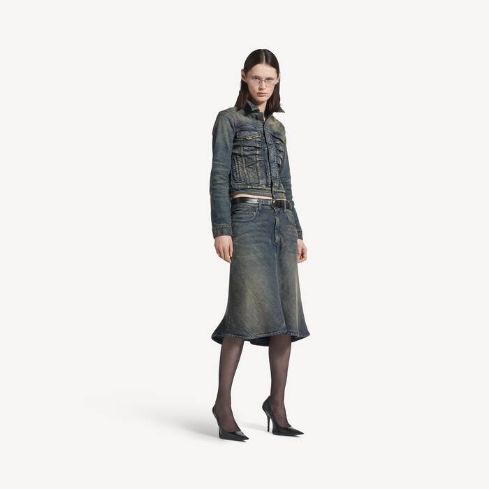 Veste En Denim Fronc&eacute;e pour Femme en Bleu - Femme | Balenciaga Belgique FR - Image 3