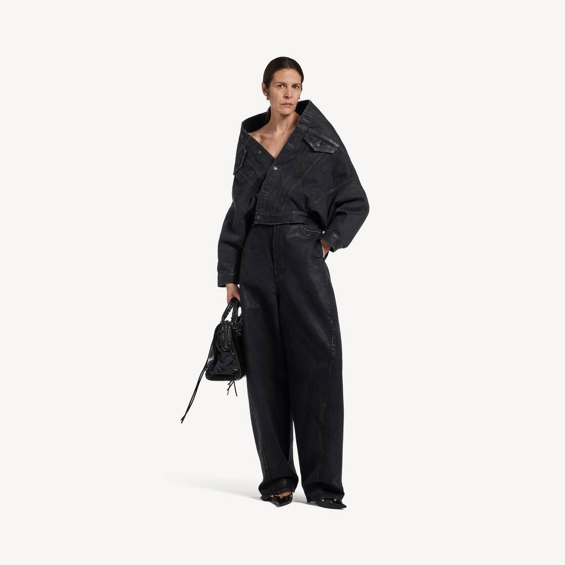 Pantaloni Barrel A Vita Alta Con Cuciture Ritorte da Donna in Nero Vintage | Balenciaga Italia IT - Image 3